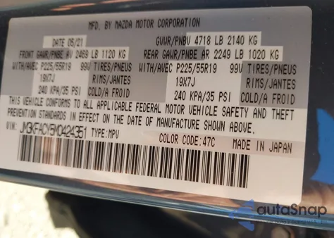 2021 Mazda Cx-5 Carbon Edition Turbo from USA, damaged, VIN JM3KFACY5M0424351